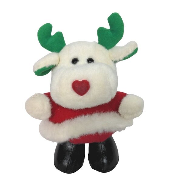 Soft Dreams White Christmas Moose Plush Red Green Stuffed Animal 8" - Picture 1 of 7